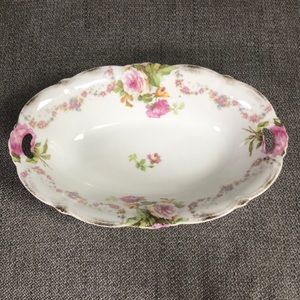 PS Germany porcelain floral handled serving bowl